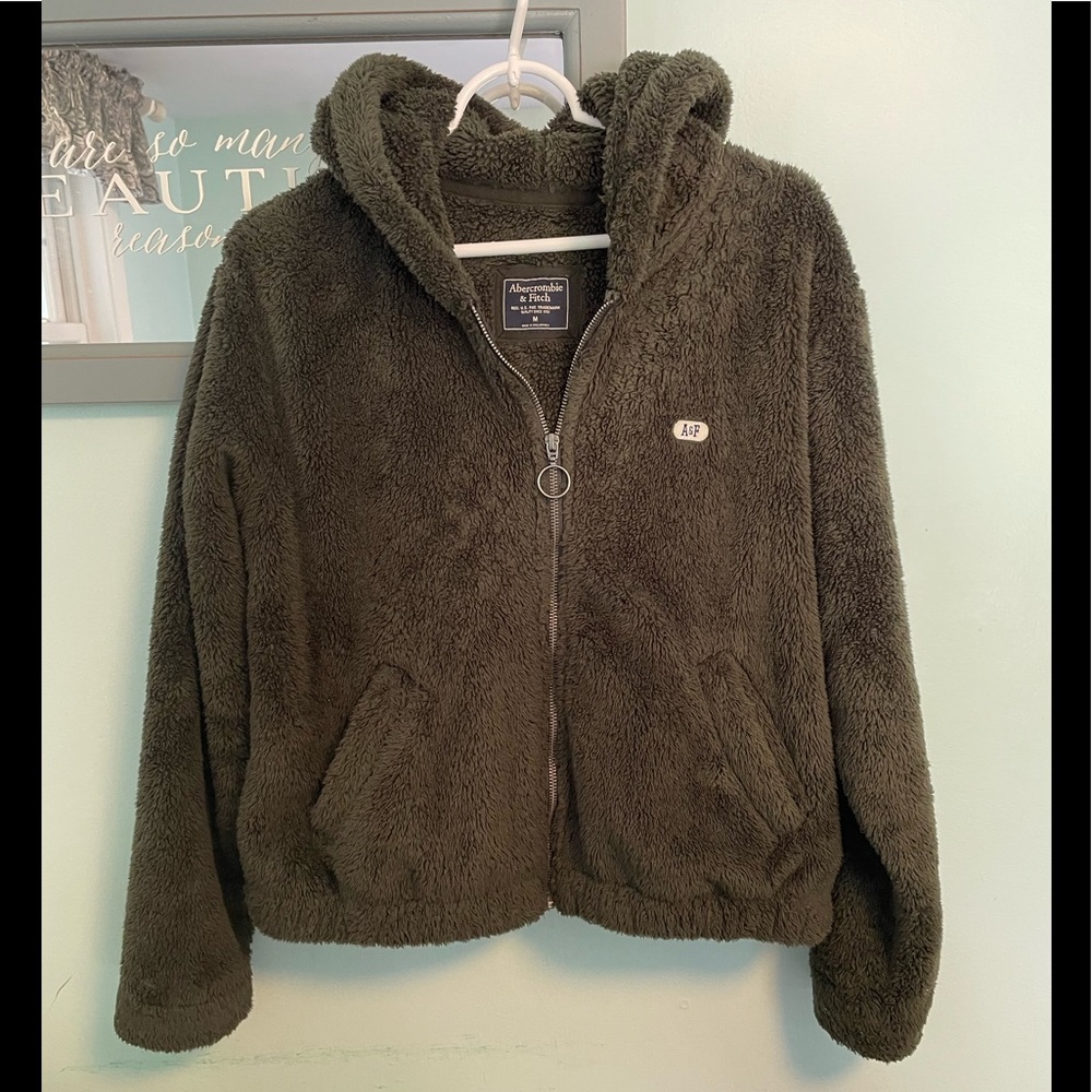 Abercrombie & Fitch teddy jacket dark olive green size M